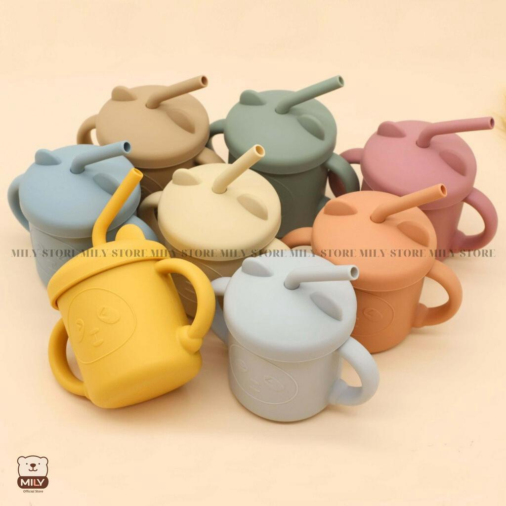Cốc silicone tập hút, tập uống chính hãng Mily hình mặt gấu dung tích 180ml.