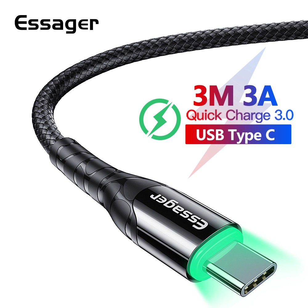 Cáp sạc nhanh USB LED Type C chính hãng cho Samsung S8/S9/Note8/ Note9/Xiaomi/ Huawei/Oppo/Nokia - Cáp Type C Essager