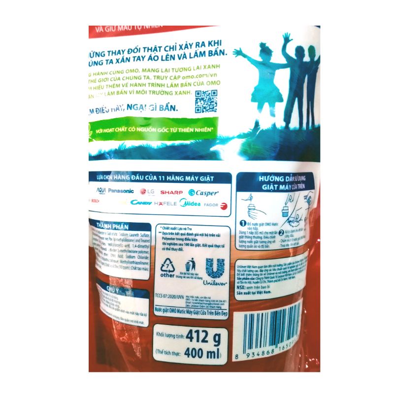 Combo 2 túi nước giặt Omo Matic cửa trên 400 ml mini hàng khuyến mãi