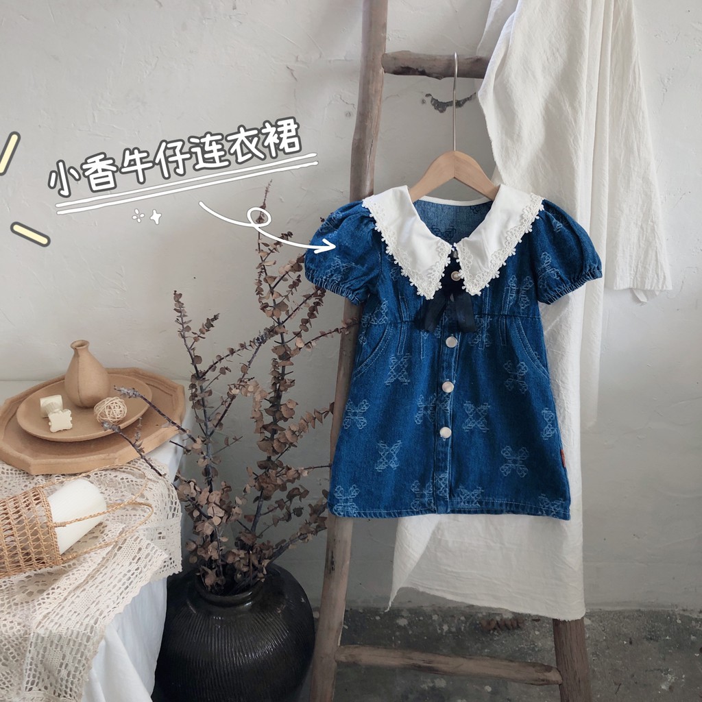 Đầm Denim Cổ Ren Kiểu Hàn Quốc Dễ Thương Cho Bé Gái 2021