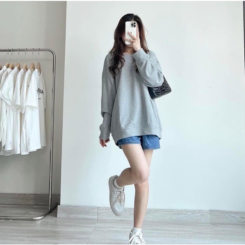 Áo nỉ cổ tròn dài tay chất len tổ ong 6 màu