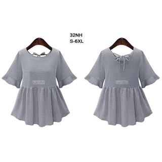 Áo sọc caro babydoll tay lỡ cao cấp