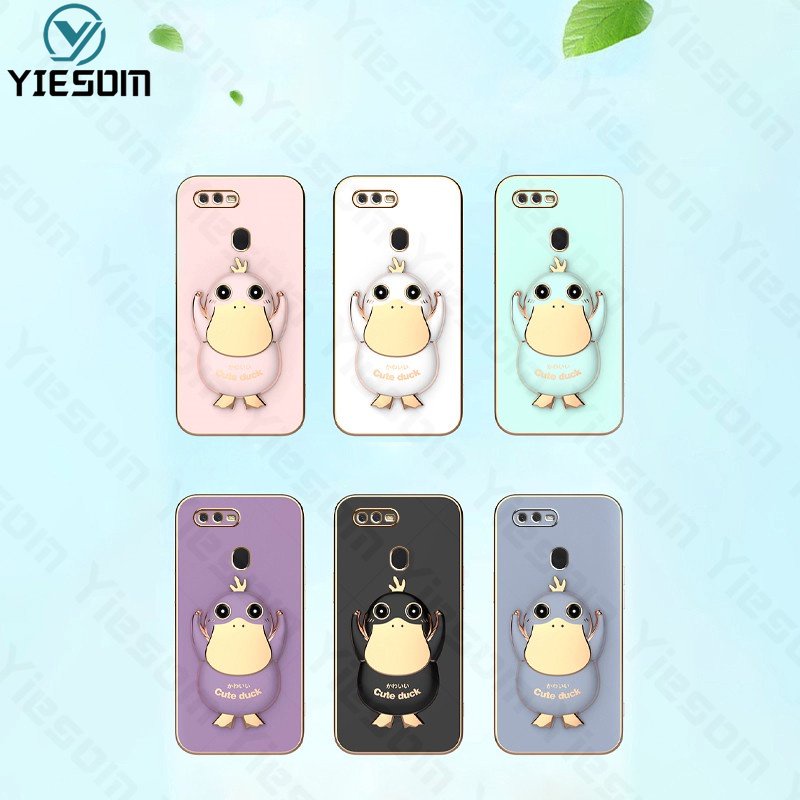 Ốp Điện Thoại Silicon Dẻo Kèm Giá Đỡ Hình Chú Vịt Cho OPPO A12 A5S A3S A7 A11K A1K A83 A59 A57 A39 A37 F1S Realme C1 C2