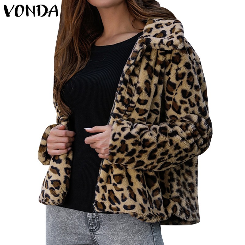 Áo Khoác Vonda Cho Nữ Họa Tiết Da Báo Khóa Kéo Thời Trang