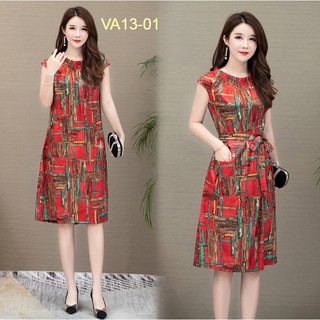  Đầm suông cổ chun họa tiết trẻ trung hấp dẫn mã VA13