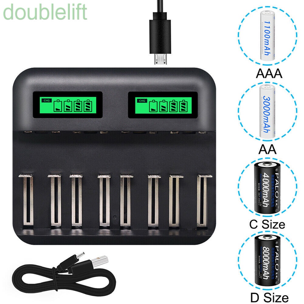 Sạc pin AA/AA/C/D 8 khe có màn hình LCD