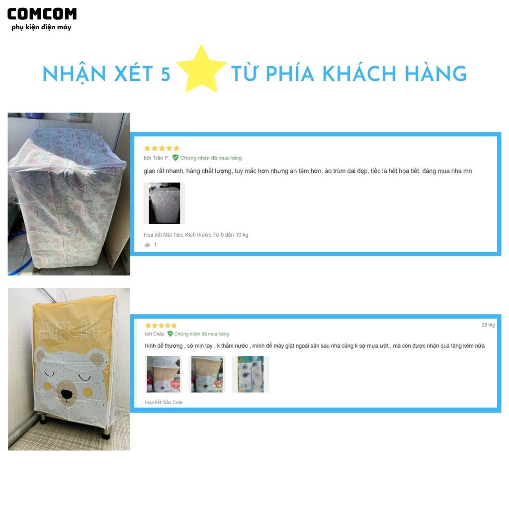 Áo trùm máy giặt cửa trên (lồng đứng) từ 7kg đến 12kg, vải Peva dai bền chống nắng, chống mưa tốt