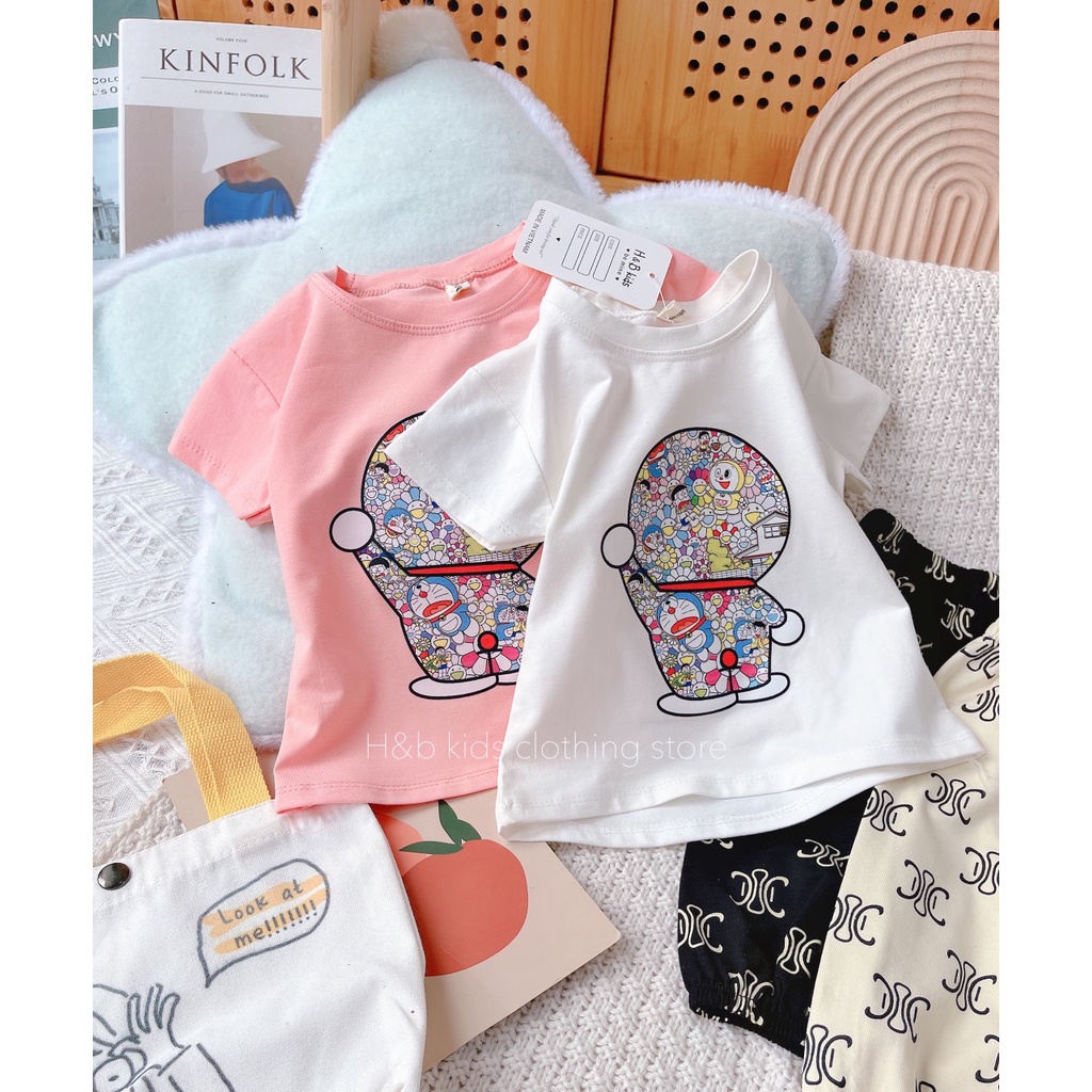 Bộ cộc tay  DOREMON  QUẦN LỬNG  bé gái cotton 4c size 7-20kg