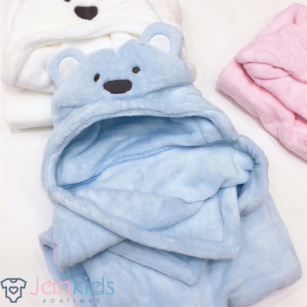 Chăn ủ sơ sinh hình gấu có mũ/ khăn choàng ủ minizon cho bé