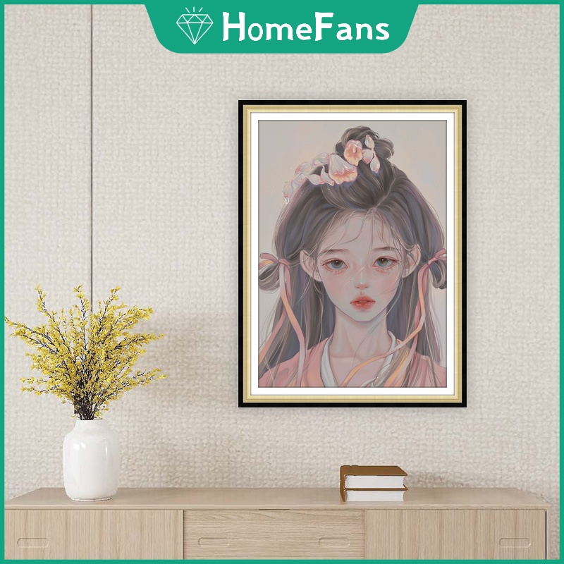 Bộ Tranh Đính Đá 5D Tự Làm 30x40cm/40x50cm Hình Cô Gái Xinh Xắn Trang Trí Nhà Cửa