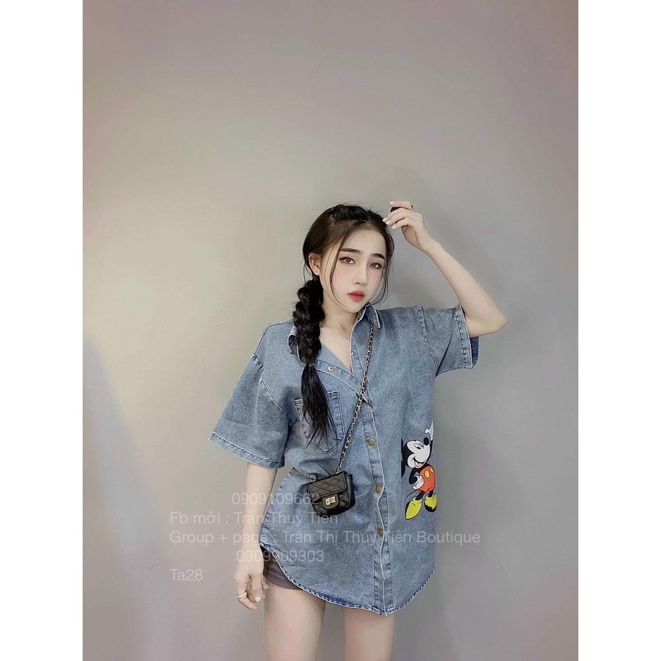 [Mã FAMARAL1 giảm 10K đơn 50K] ÁO SƠ MI BÒ MICKY CHO NỮ