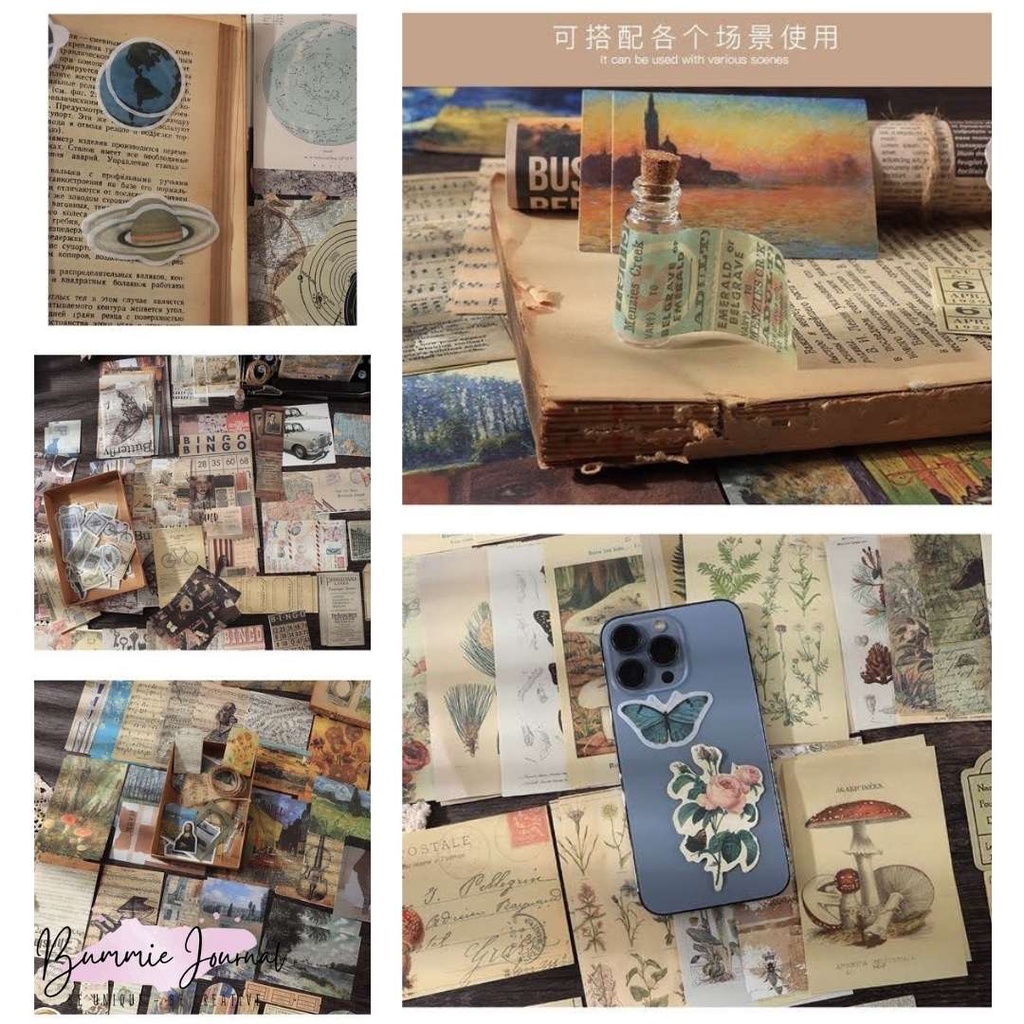Combo 200 món vintage tổng hợp trang trí sổ journal, bullet journal, junk journal, scrapbook