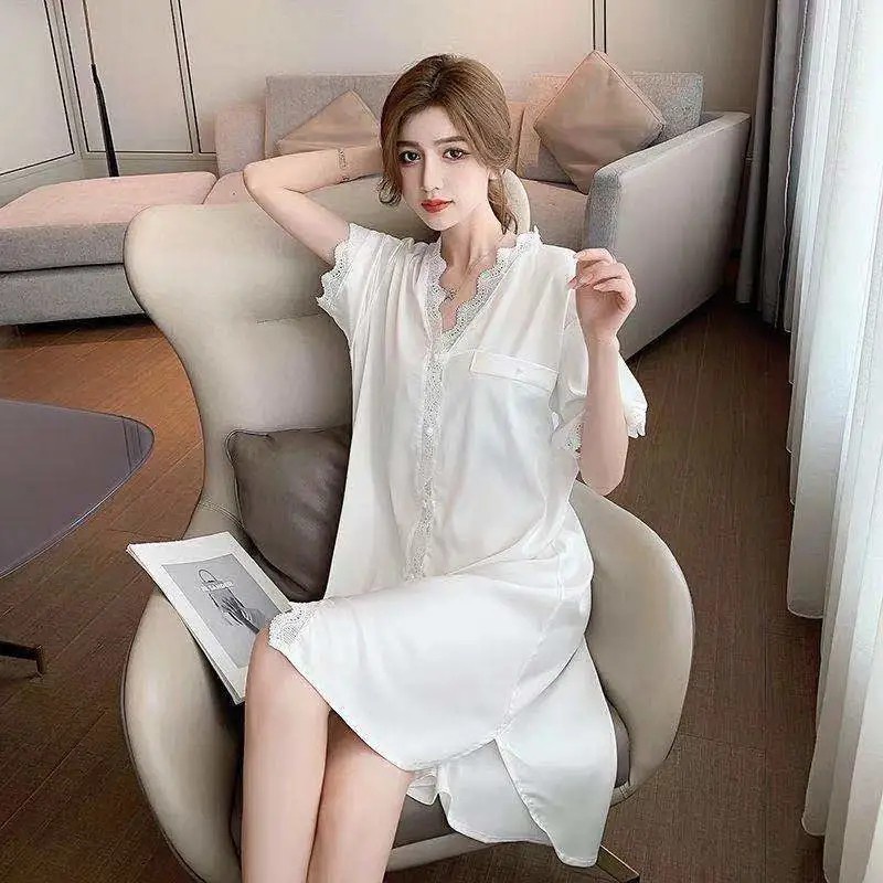 Đầm Ngủ Lụa Lạnh Tay Ngắn Plus Size Quyến Rũ Dành Cho Nữ 40-90KG