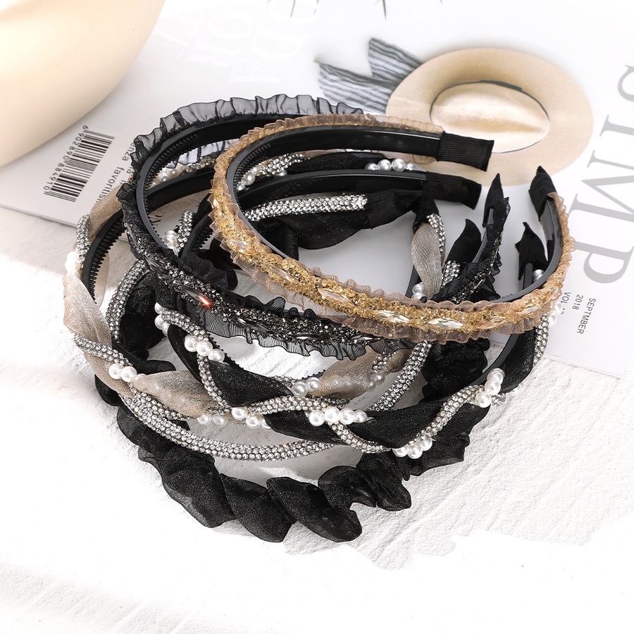 Băng Đô Cài Tóc Lưới Đính Đá &amp; Ngọc Trai Thanh Lịch Thời Trang Hàn Quốc