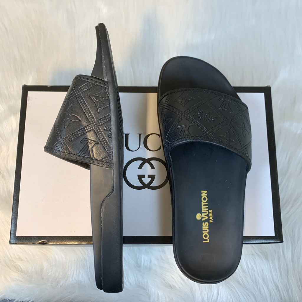 Dép quai ngang LOUIS VUITTON dép Unisex nam nữ đế cao su êm chân bền chắc thời trang HỌA TIẾT QUAI DA