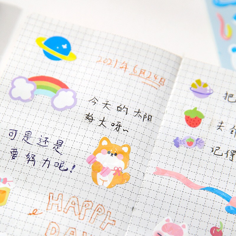 Hình dán sticker gấu em bé siêu cute lấp lánh trang trí sổ tay, máy tính, laptop, góc học tập