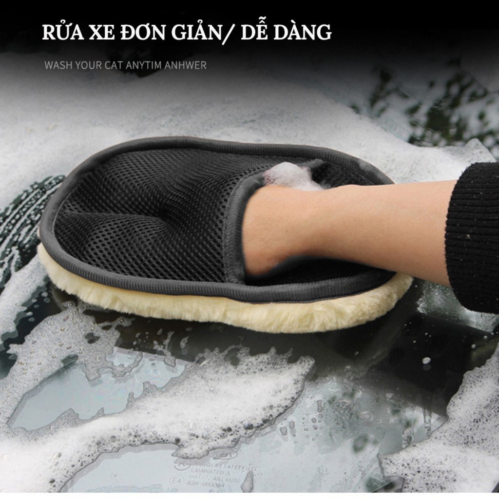 Bao tay rửa xe ô tô không gây trầy xước sơn găng tay lông cừu cọ rửa xe máy loại dày, mềm, thấm hút nước ĐNB