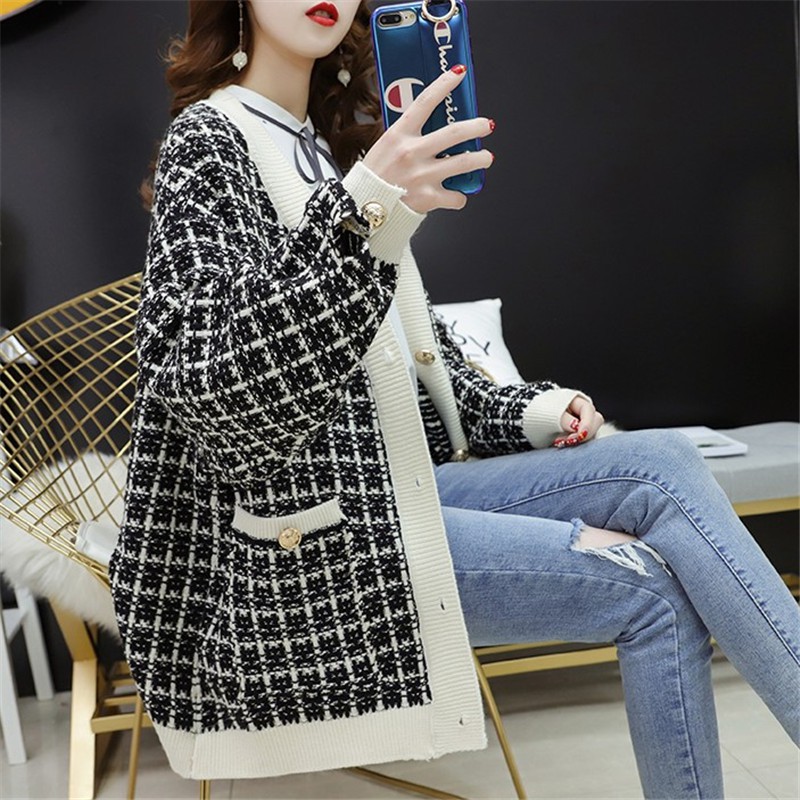 Áo khoác len kẻ sọc áo len cardigan dệt kim mới phiên bản Hàn Quốc