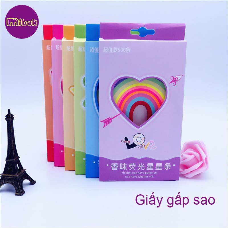 Giấy gấp sao hộp 500 tờ giấy thơm dịu, chống ẩm, giấy xếp sao màu đẹp