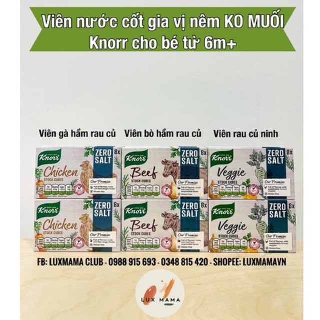 [Nội địa Anh - Hàng air - 5/2023] Viên nước cốt gia vị ăn dặm KHÔNG MUỐI Knorr cho bé từ 6 tháng