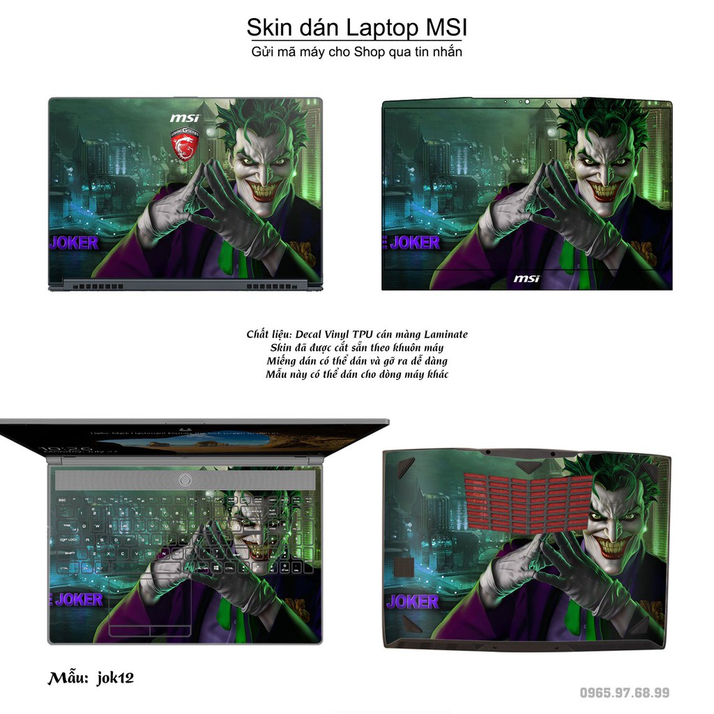 Skin dán Laptop MSI in hình Joker _nhiều mẫu 2 (inbox mã máy cho Shop)