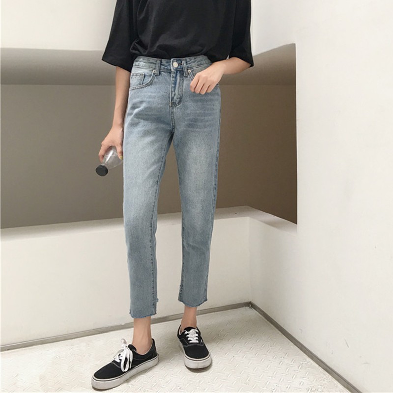 Quần bò ống suông/ quần jeans nữ baggy lưng cao Ulzzang Quảng Châu (Mom Jeans)