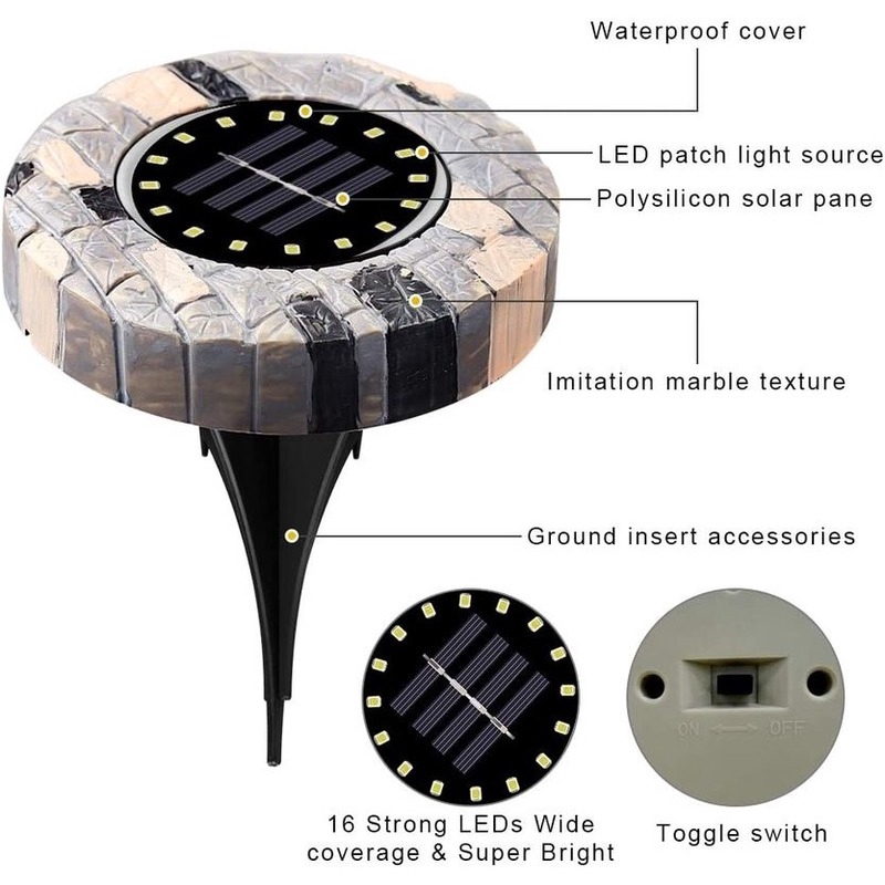 Đèn Led 16 Bóng Năng Lượng Mặt Trời Chống Thấm Nước Cho Sân Vườn