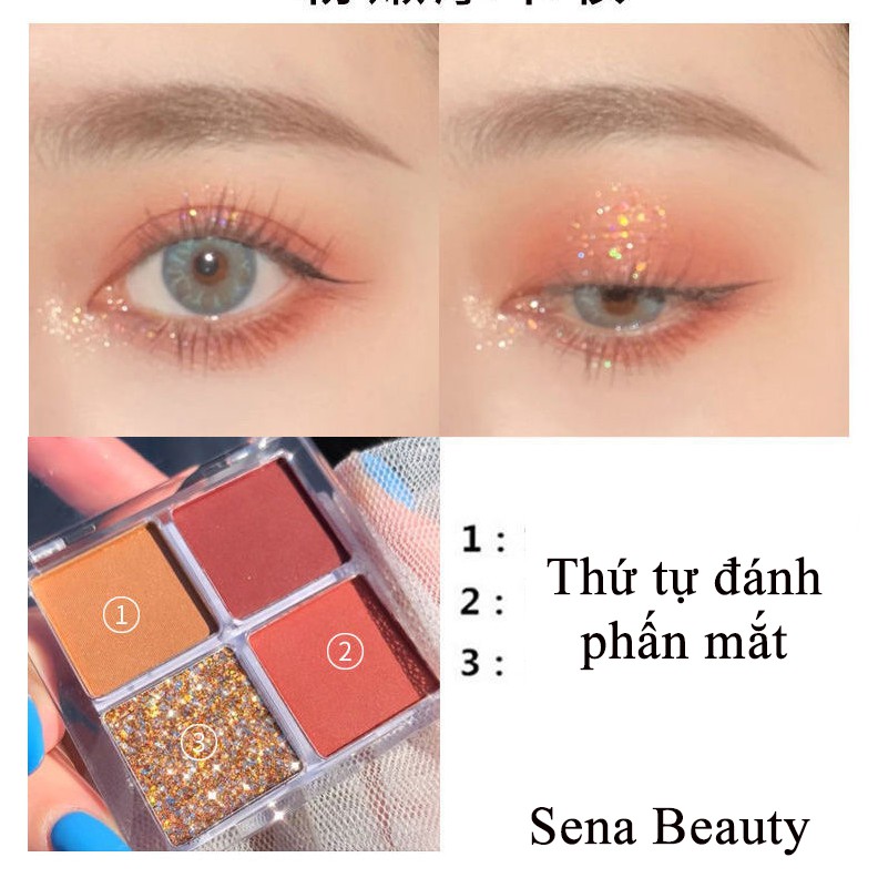 Bảng phấn mắt 4 ô nhũ lì DIkalu Pumpkin Wine Red Sena Beauty