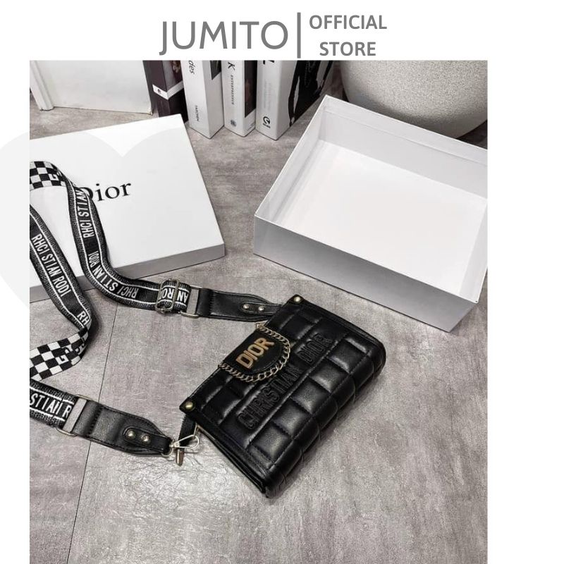 Túi xách nữ đeo chéo cầm tay dio.r dây viền xích màu đen hình vuông JUMITO T1.028