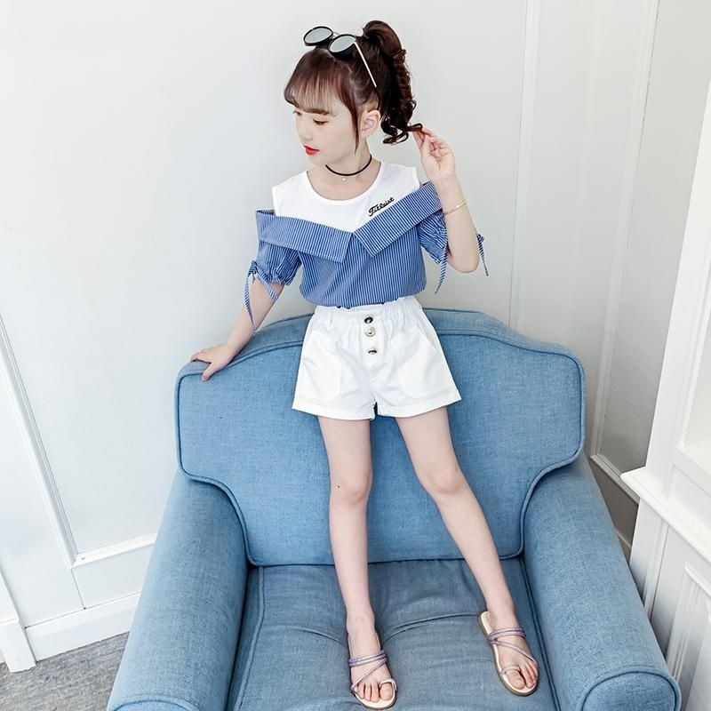 Áo Tay Ngắn Hở Vai Phong Cách Hàn Quốc Thời Trang Mùa Hè Hàng Mới Dành Cho Bé Gái