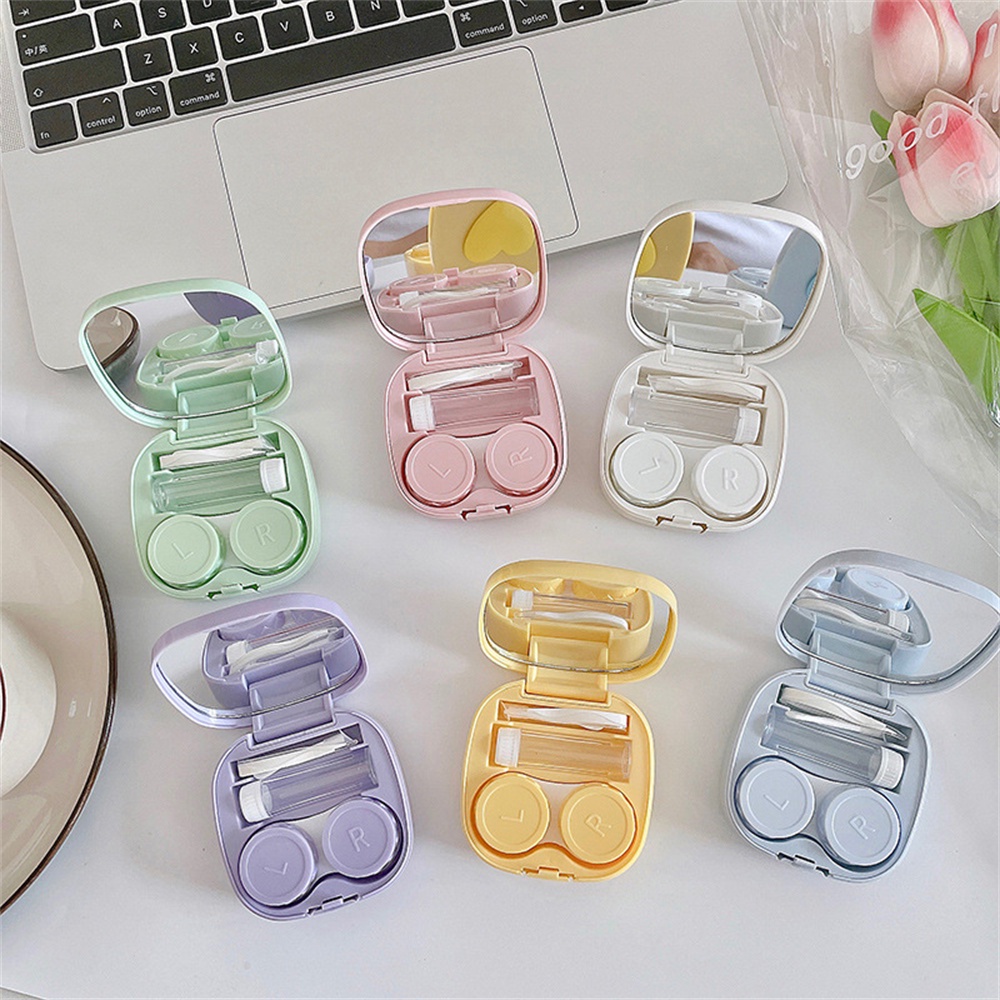 Hộp Đựng Kính Áp Tròng Có Gương Hình Vuông Màu Macaron Dễ Thương