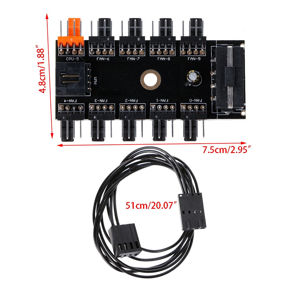 Bộ chuyển đổi quạt tản nhiệt IDE Molex 1 sang 10 cổng 4-Pin 12V