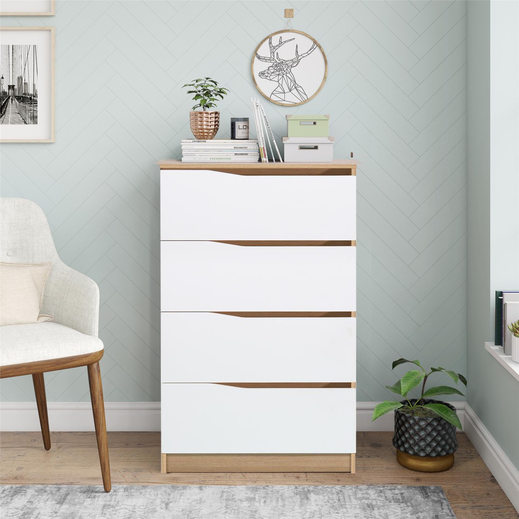 HomeBase by HomePro Thailand FURDINI Tủ gỗ 4 ngăn Thái Lan W59xD39xH89CM màu trắng/gỗ sồi