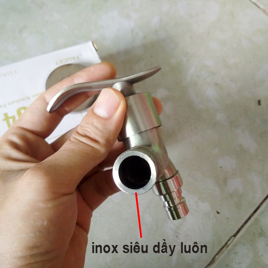 Vòi nước inox thật 100% SUS 304 gắn tường, vòi xả, vòi máy giặt - Van lõi đồng cao cấp Q180