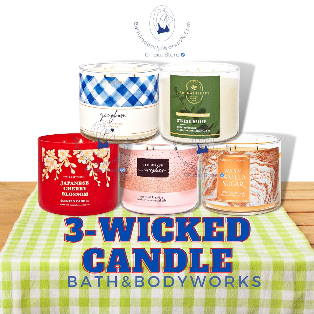 ( Có quà tặng) 3-Wicked Candle Nến thơm 3 bấc Bath And Body Works Thơm phòng, thư giãn sâu, giảm Stress