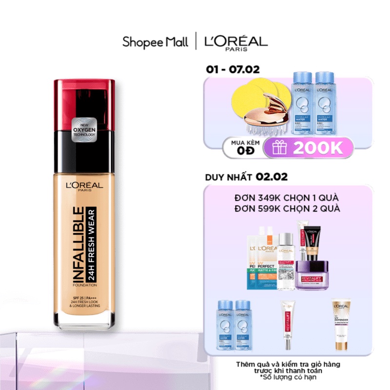 Kem nền mịn nhẹ lâu trôi L Oreal Paris Infallible 24h Fresh Wear Liquid