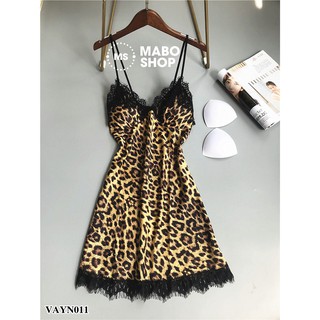 (Váy ngủ nữ lụa phối ren sexy VAYN011 cao cấp có mút nâng ngực