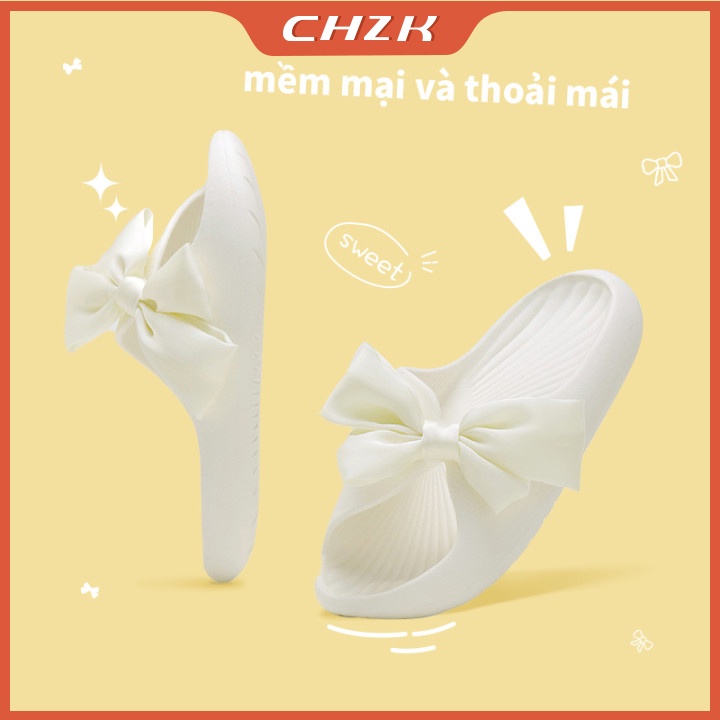 CHZK Dép Đế Bằng Chống Trượt Đính Nơ Dễ Thương Thời Trang Mùa Hè Cho Bạn Gái
