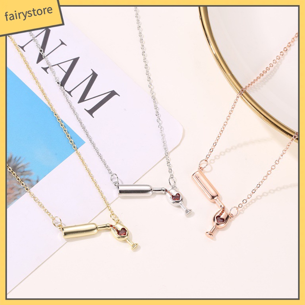 Dây Chuyền Hợp Kim Hình Ly Rượu Đính Đá Ruby Giả