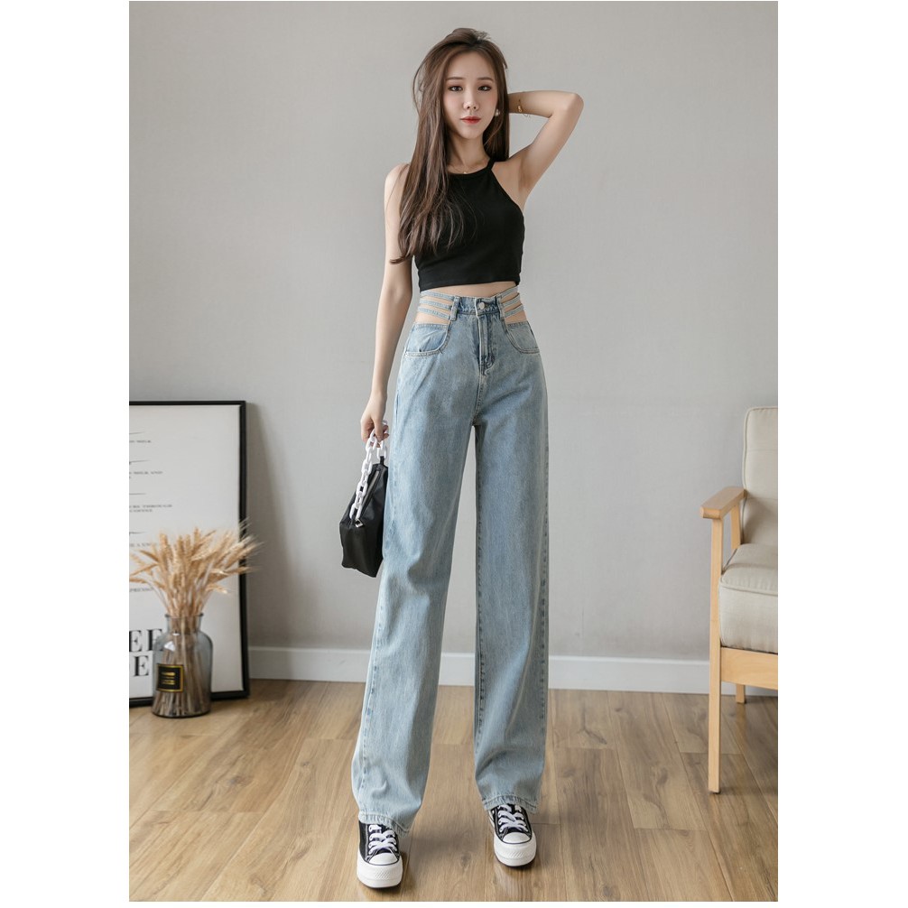 Quần jean nữ ống rộng xuông Emilyshop ulzzang
