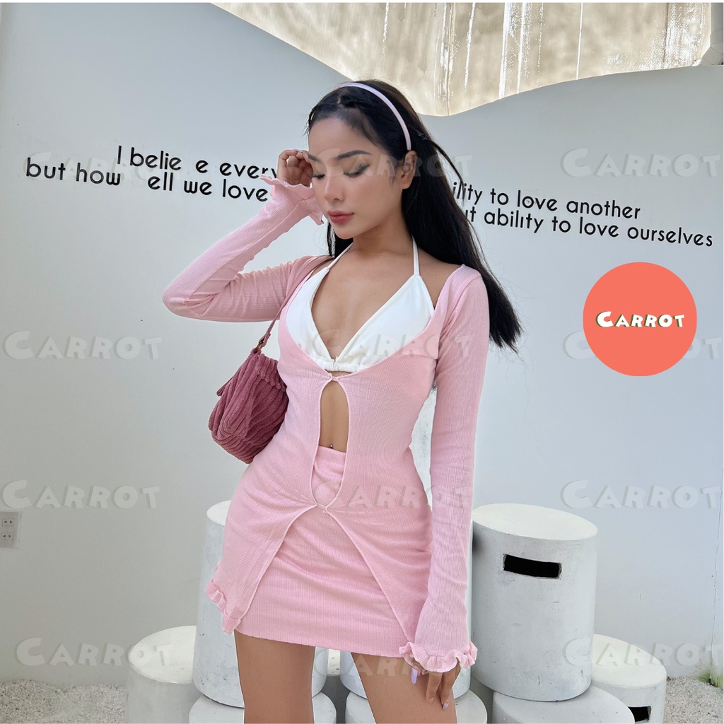 Set áo croptop tay dài thiết kế chân váy ôm body áo ngực sexy quyến rũ chất vải dày dặn đi chơi Carrotxinhdep (53)+(59
