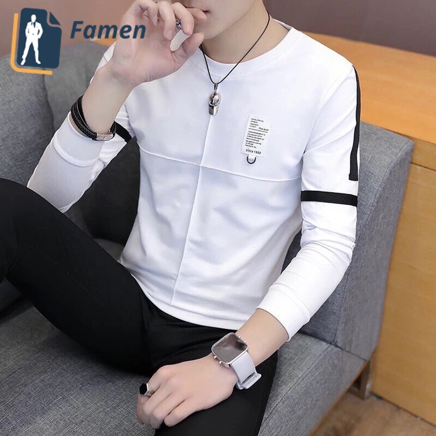 Áo thun tay dài nam, cổ tròn, chất cotton co giãn chống xù cao cấp tại shop Famen | BigBuy360 - bigbuy360.vn