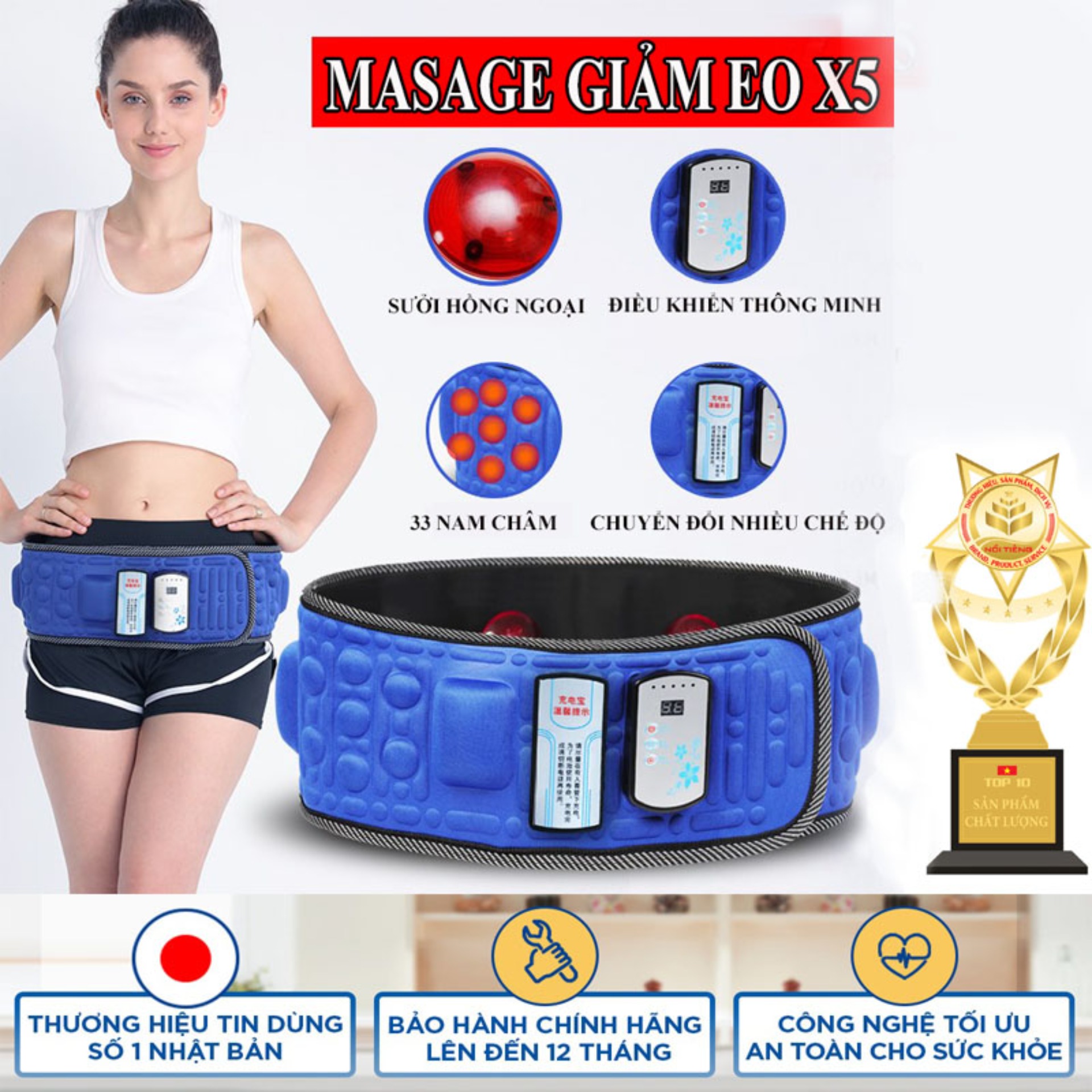 Đai Massage X5 Loại xịn, Máy Đánh Tan Mỡ bụng , Masage Đa Năng Cao Cấp - Bảo hành uy tín 12 tháng trên toàn quốc