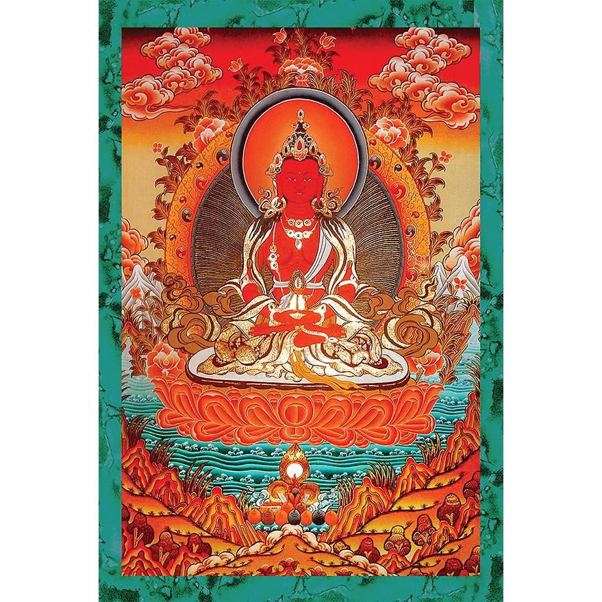 Tranh Thangka gỗ treo tường, tranh mật tông Tara xanh, Tam Thánh, Quan Âm Bồ Tát