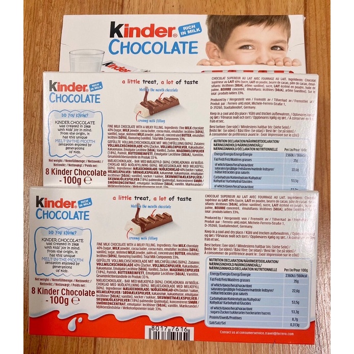 Sô cô la Kinder hộp 8 thanh 100gram - hàng Đức nội địa - Date 8/2022