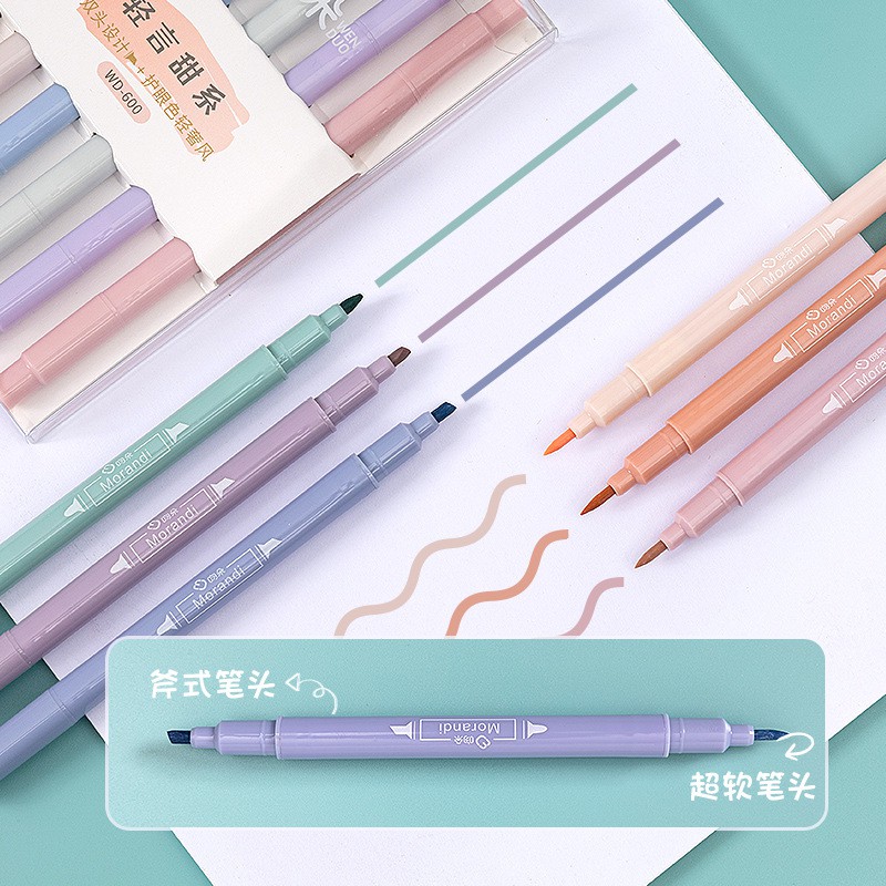 Bộ 6 bút highlight bút ghi nhớ có 2 đầu màu pastel B05 Taro Stationery