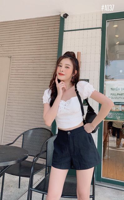 Áo crop xanh 3 nơ kèm ảnh thật( trắng,xanh) | BigBuy360 - bigbuy360.vn