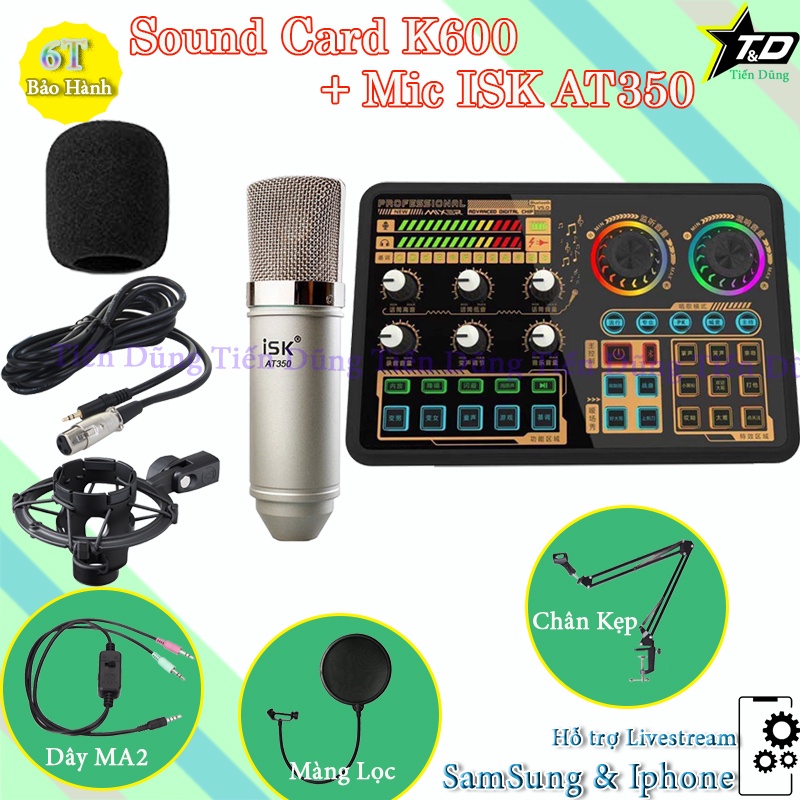 Combo mic thu âm AT350 sound card k600 dây livestream MA2 chân màng- Micro live sound card K600 có bluetooth autu-tune.