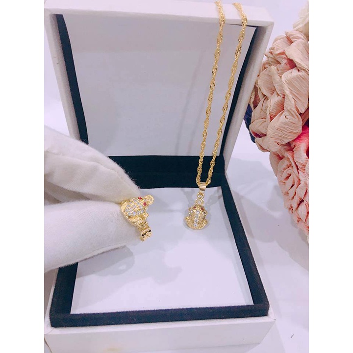 Set Dây chuyền nữ đính đá mặt tỳ hưu và nhẫn tỳ hưu cầu tài lộc V519 N519 Namoo Jewelry