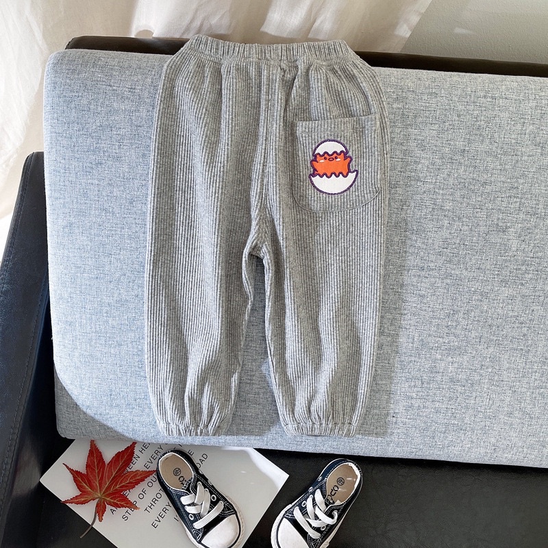 Quần dài cho bé gái, bé trai, quần tăm mềm mại mặc mùa thu thêu đắp hình thú dễ thương